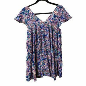 Matilda Jane Medium Top tunic shirt purple paisley mutlicolor ruffle sleeve